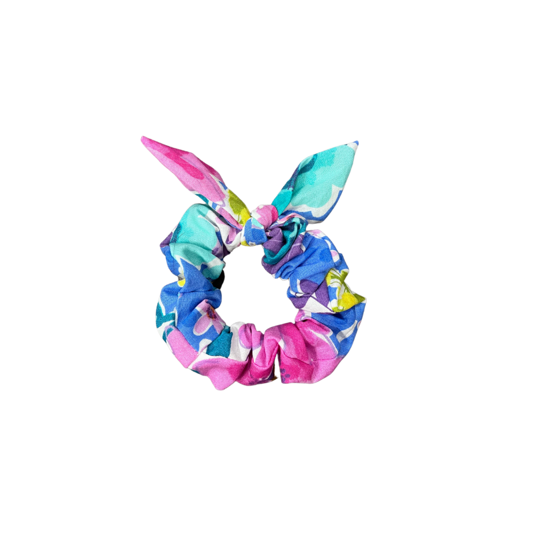 colorful pink blue turquoise floral hair scrunchie