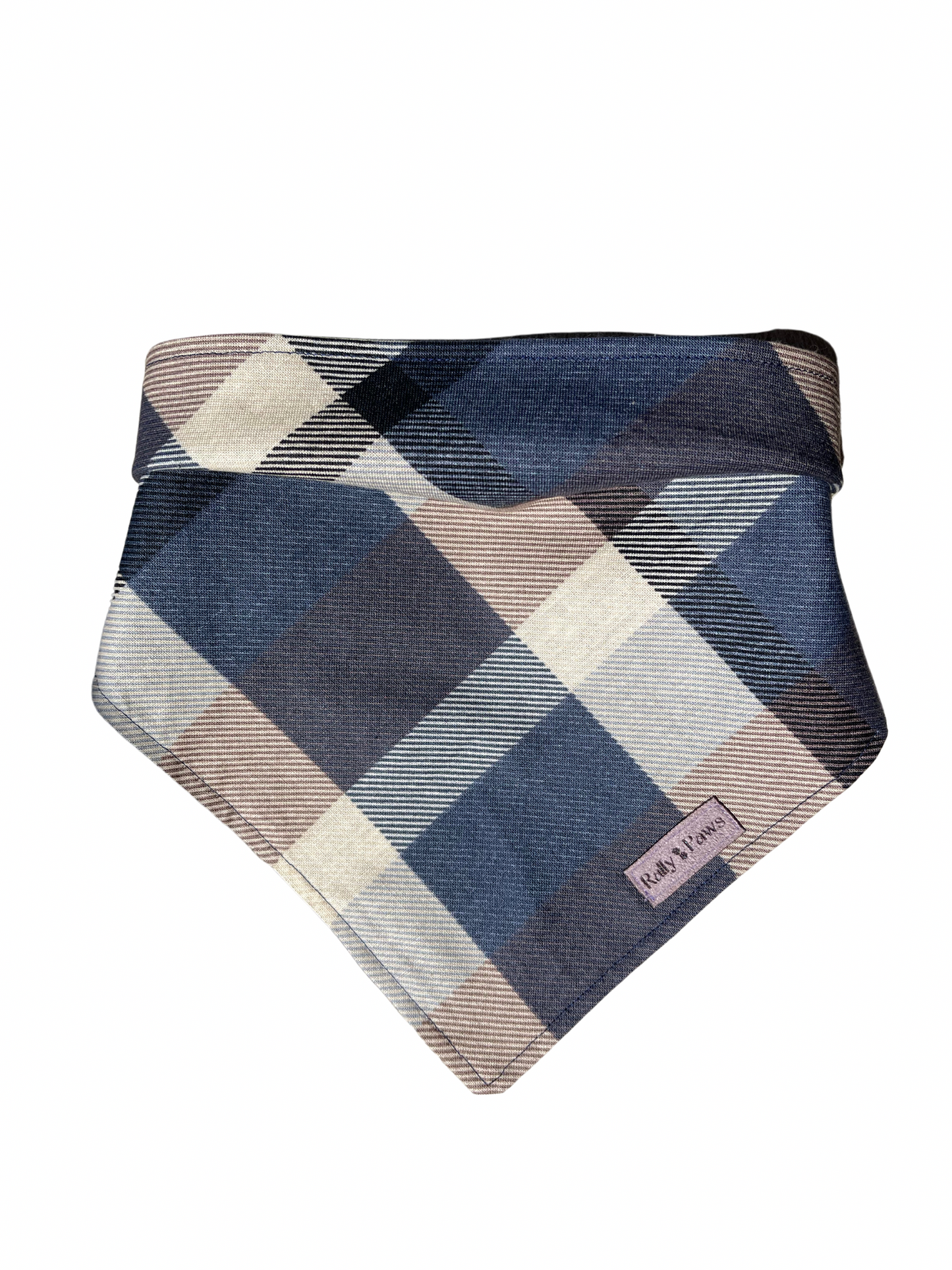 Blue and beige plaid dog bandana