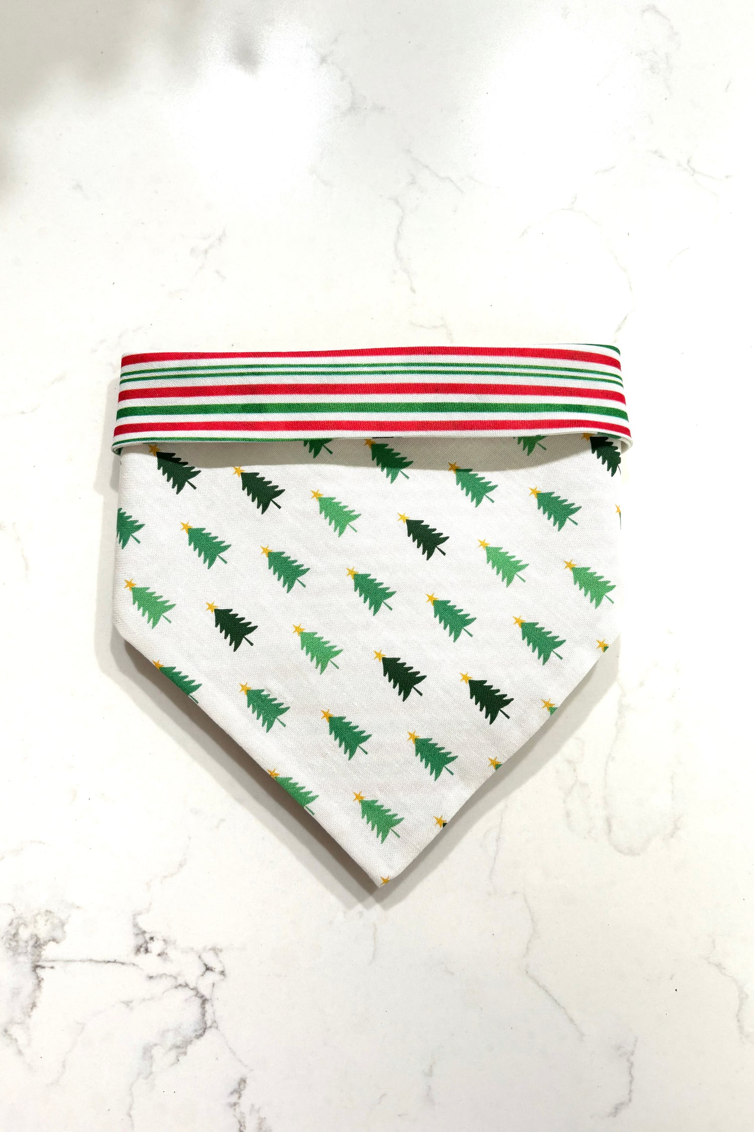 Christmas tress and red and white stripes dog bandana for large dogs