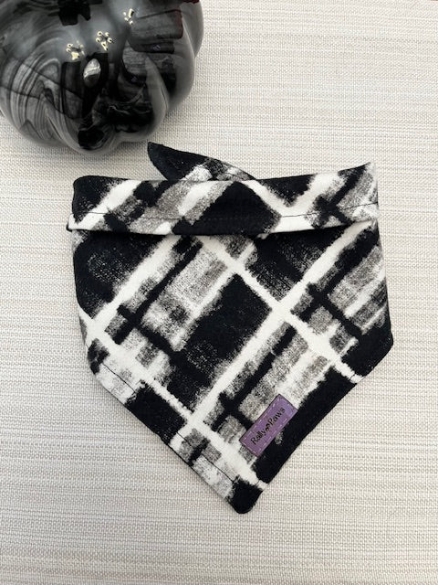 Black and white plaid flannel glow in the dark dog bandana 