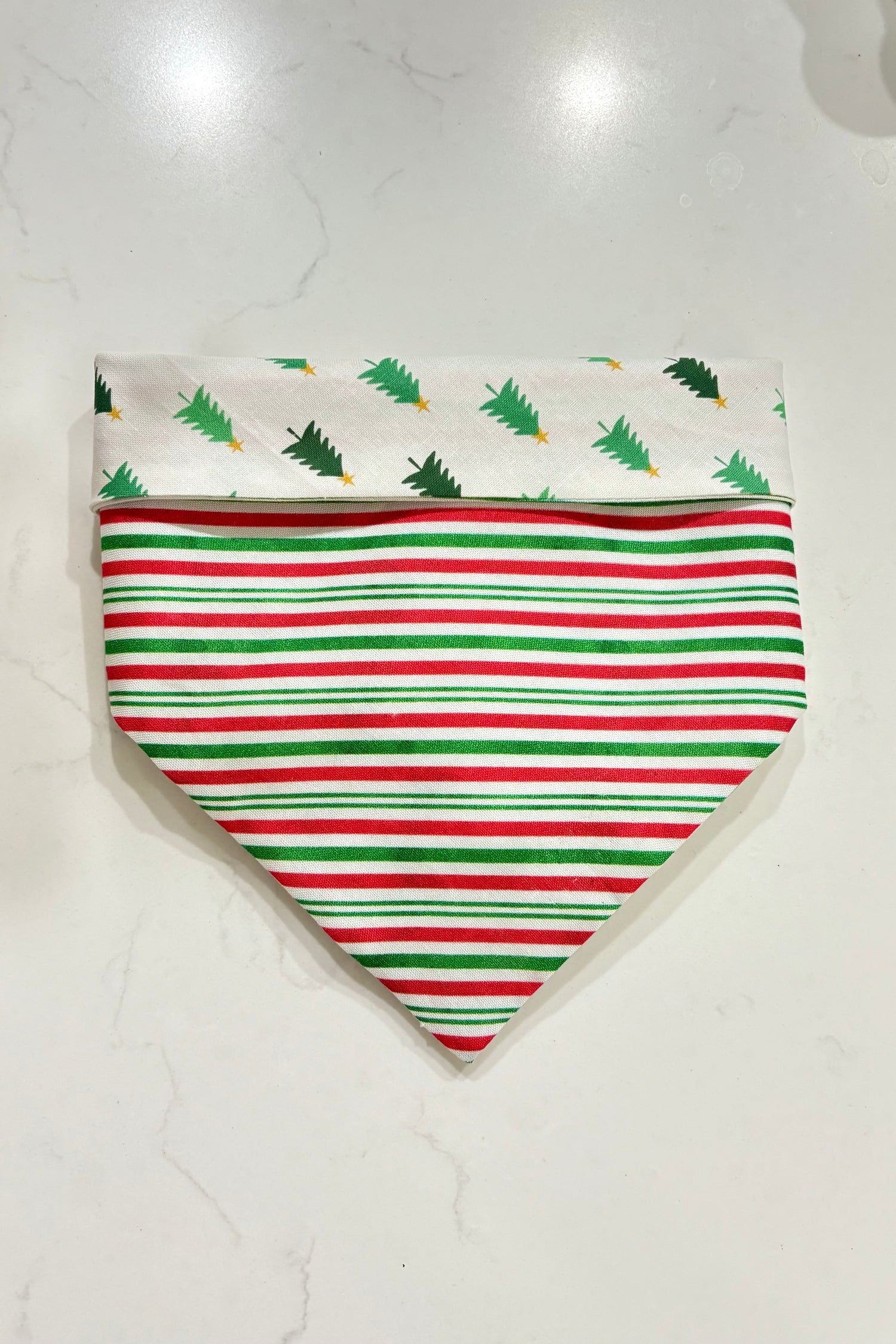 red and green stripes dog bandana reversible with Christmas tress for large dogs