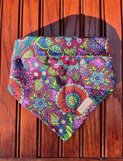 Colorful dog bandana with kaleidoscope pattern 