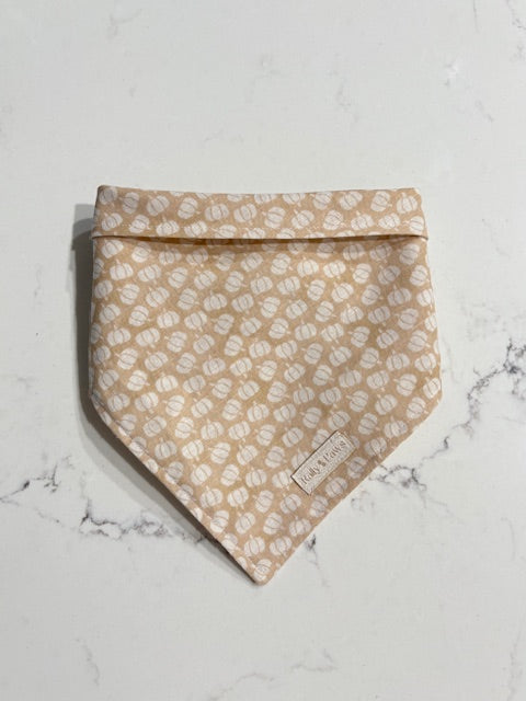 Dog bandana with mini white pumpkins on a Orange tan background 