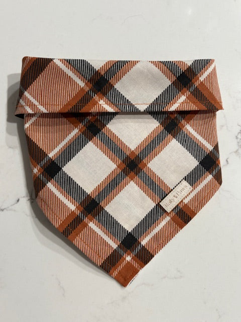 Orange and beige plaid dog bandana