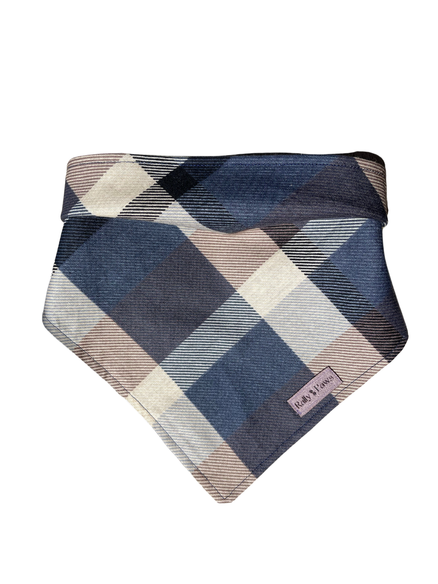 Blue and beige plaid dog bandana 